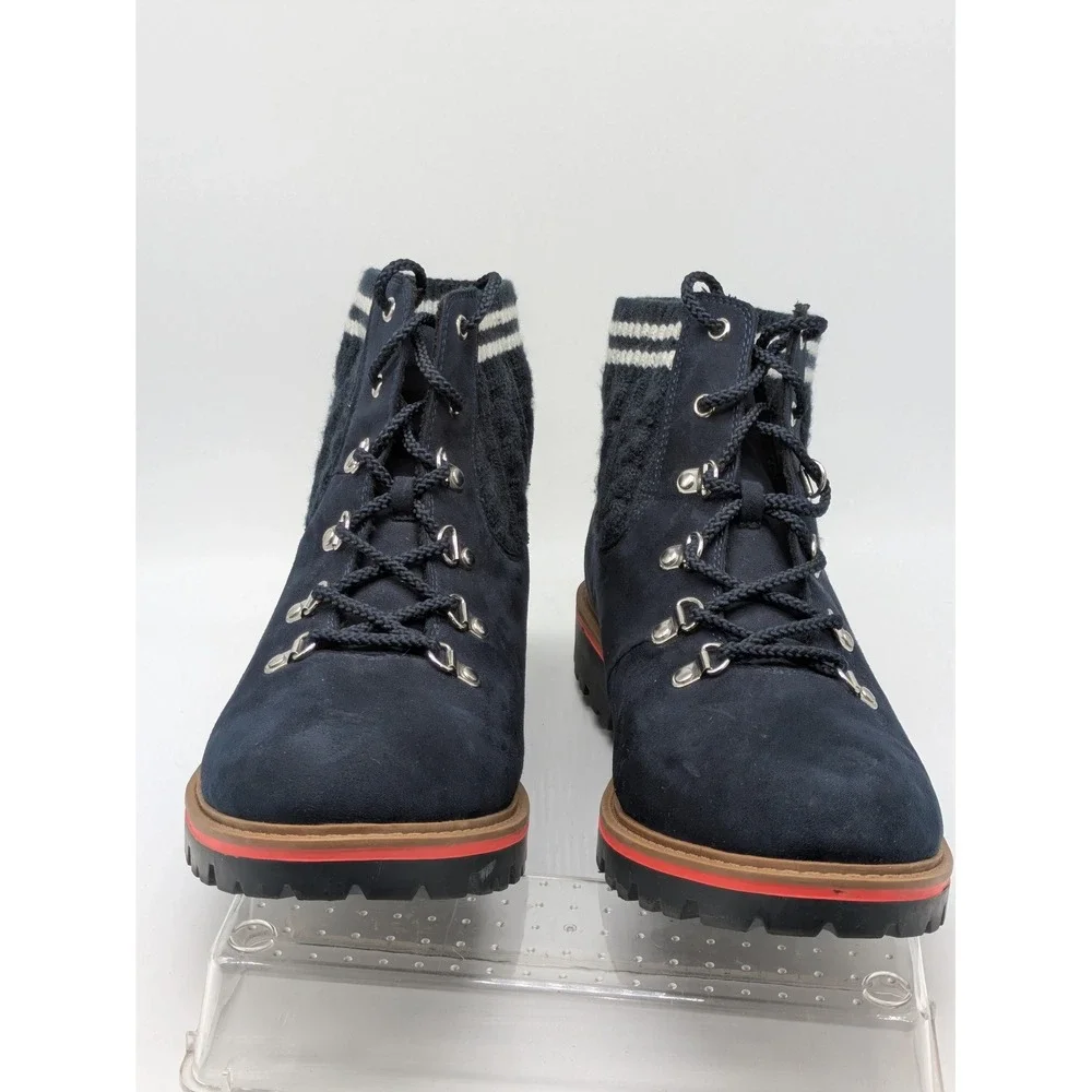 Torrid Women's 10W Navy Faux Suede Sweater Knit Hiker Ankle Boots Lug Sole